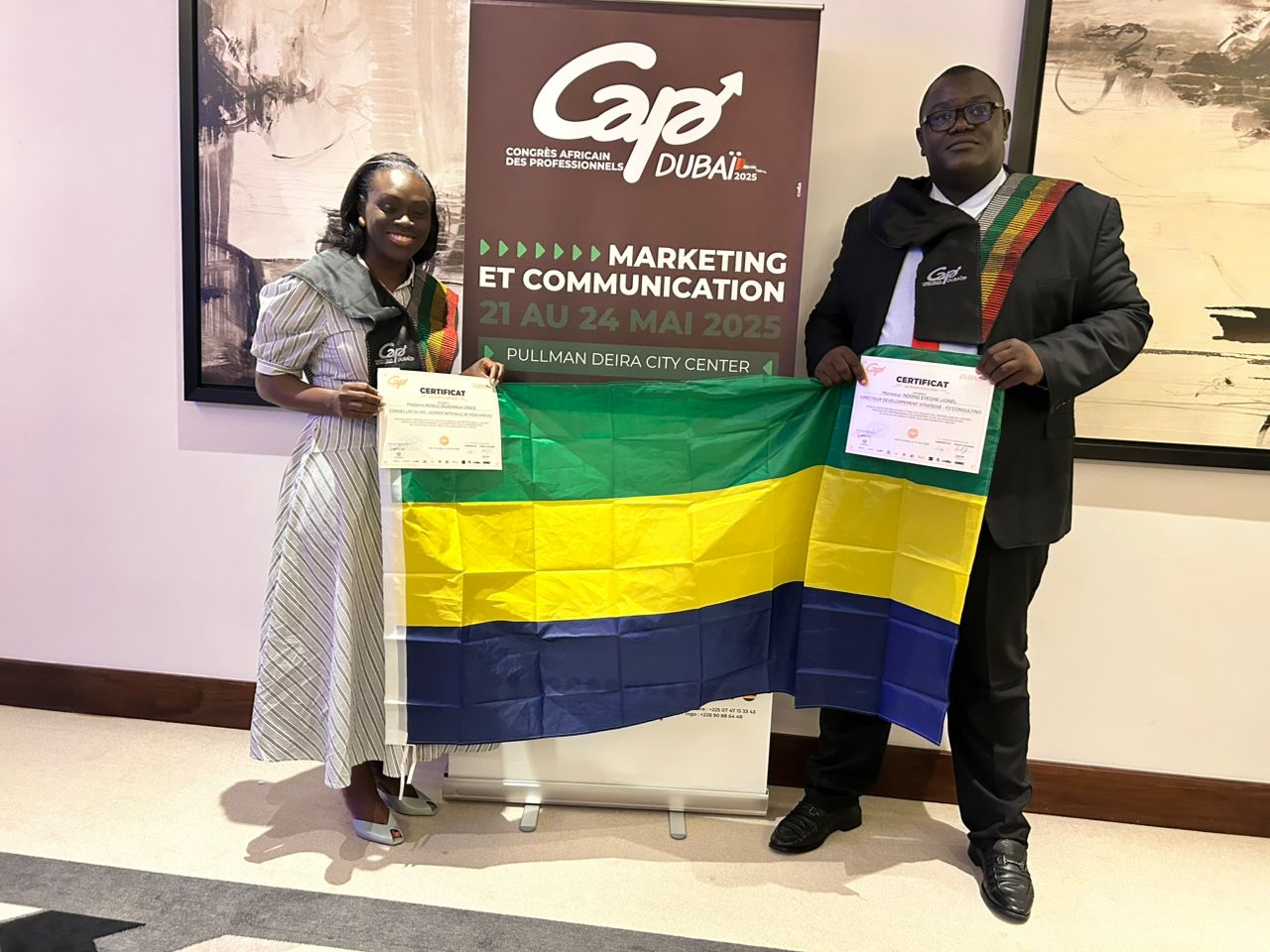 Emirats Arabe-Unis : Grâce Assélé Ogandaga et Lionel Léo Ndong Eyeghe honorent le Gabon au Congrès Africain des Professionnels de la Communication et du Marketing